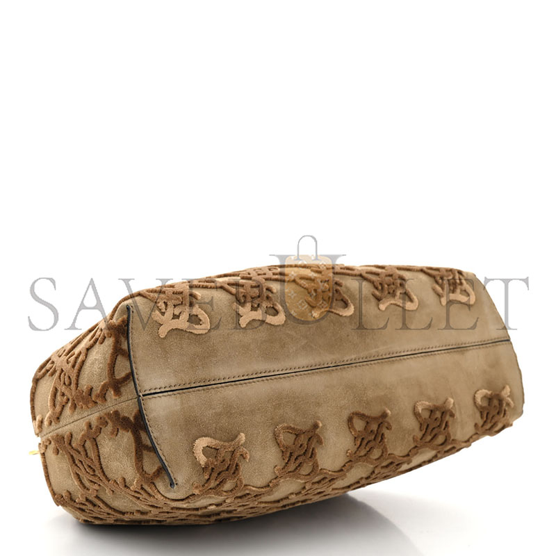 FENDI CAMOSCIO KARLIGRAPHY EMBROIDERED MEDIUM FIRST CAMEL (30*25*10cm) 